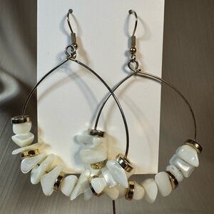 Park Lane White and Gold Stone Hoop Earrings